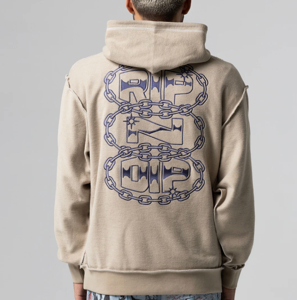 LINKED UP REVERSE STITCHED HOODIE ( KHAKI )