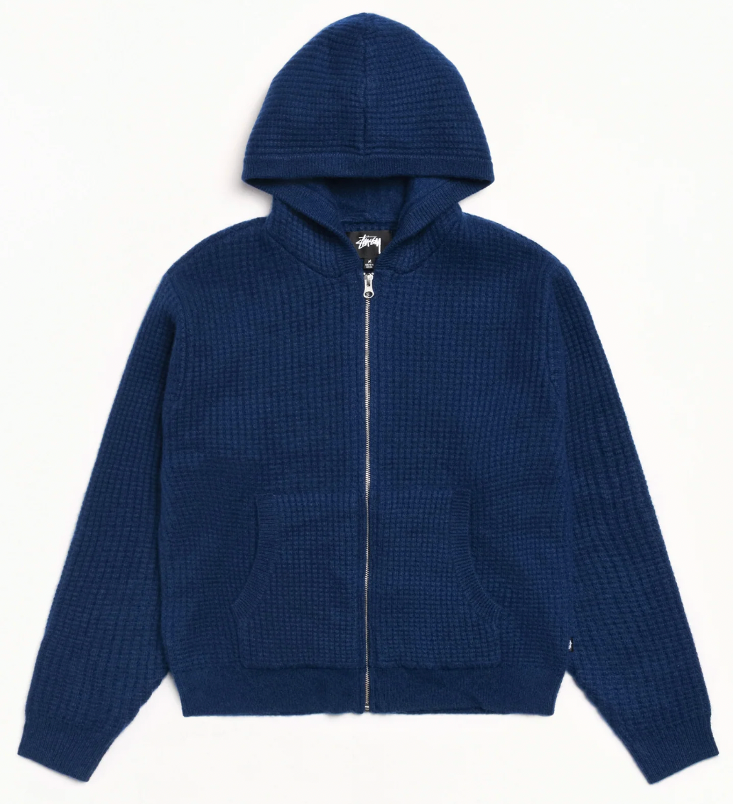 WAFFLE CASHMERE ZIP HOOD SWEATER - STUSSY