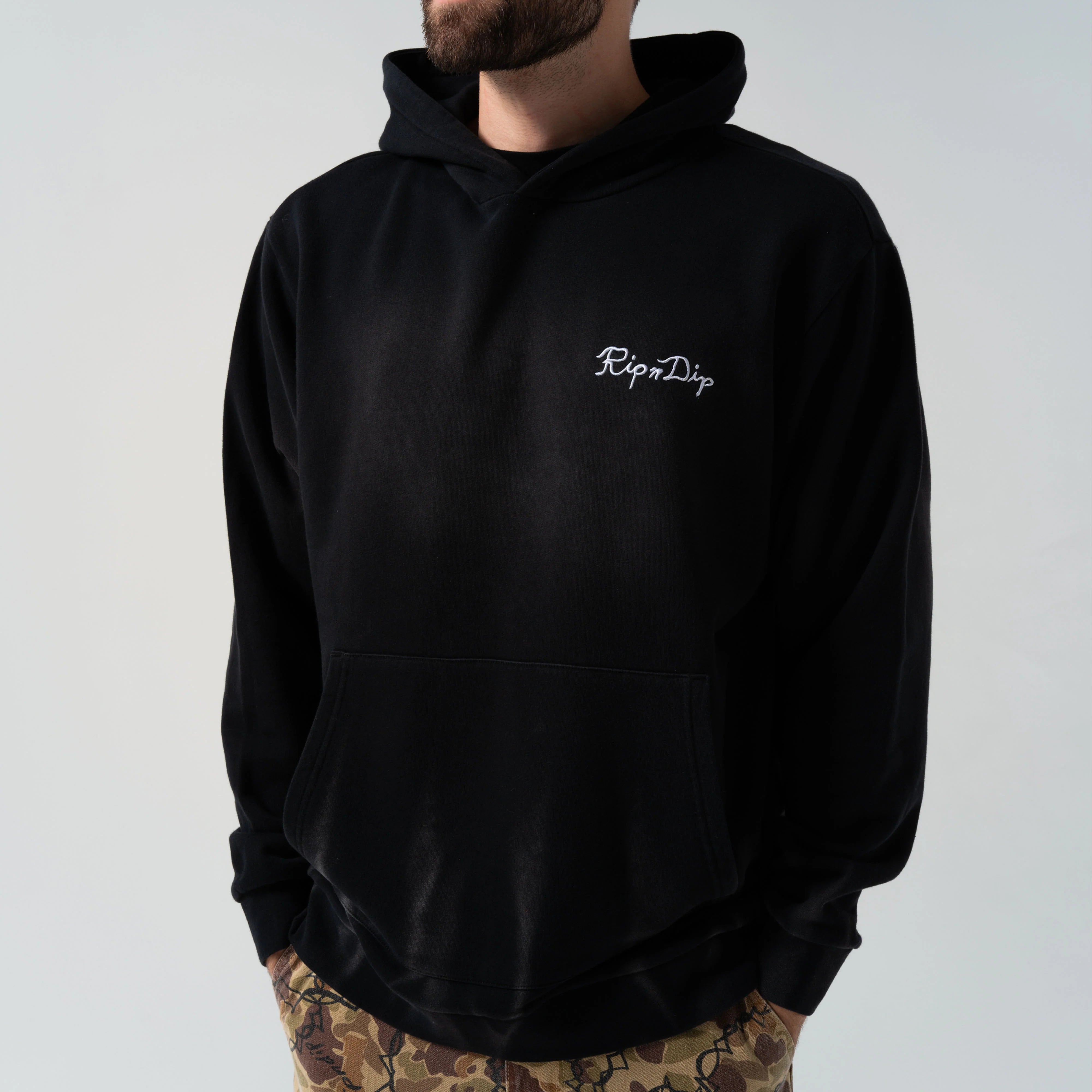 RIPNLIT HOODIE ( BLACK VINTAGE WASH )