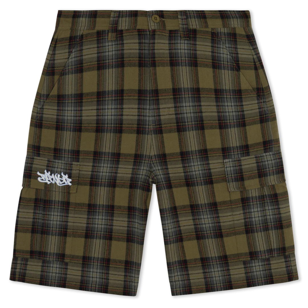 HANSEN WIDE FIT CARGO SHORTS ( OLIVE PLAID )