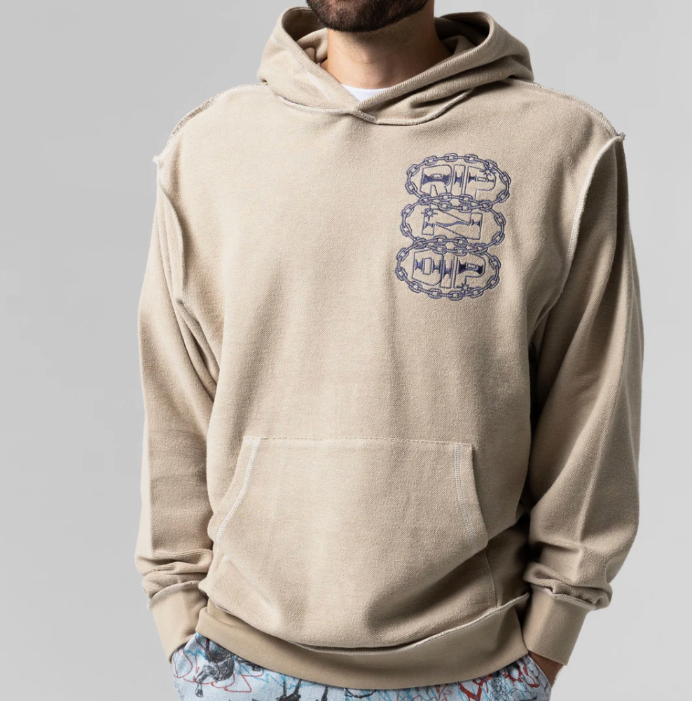 LINKED UP REVERSE STITCHED HOODIE ( KHAKI )