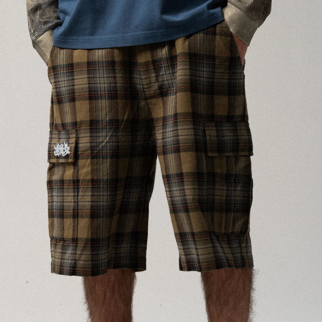 HANSEN WIDE FIT CARGO SHORTS ( OLIVE PLAID )