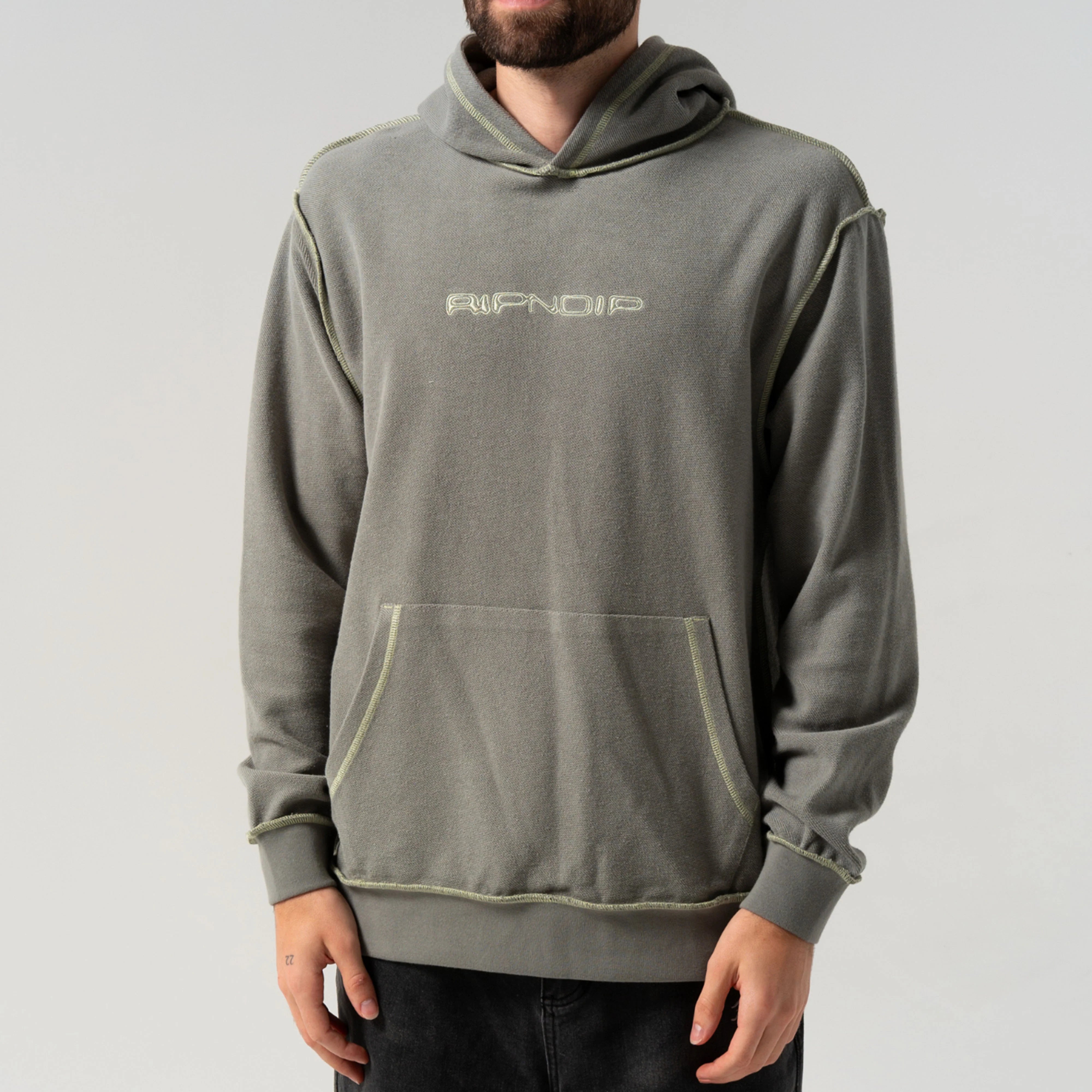 SATURN REVERSE STITCH FLEECE HOODIE ( STEEL GREY )